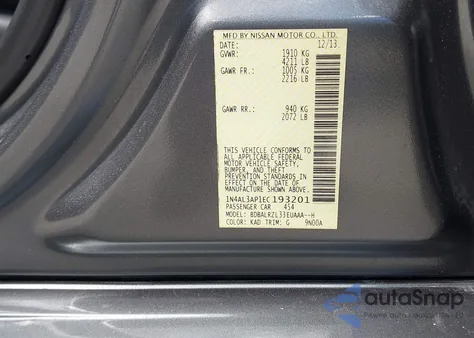 2014 Nissan Altima 2.5 S из США, поврежденный, VIN 1N4AL3AP1EC193201